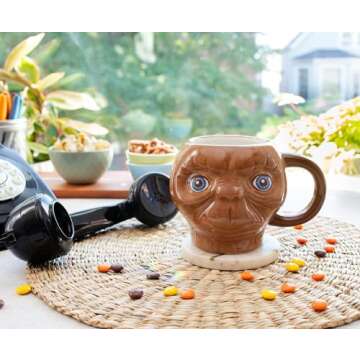 E.T. The Extra-Terrestrial Face 3D Sculpted Ceramic Mug | Large Coffee Cup For Tea, Espresso, Cocoa | Holds 20 Ounces