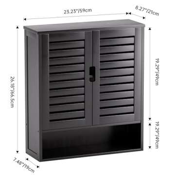 SMIBUY Bathroom Cabinet Wall Mounted, Bamboo Over-The-Toilet Storage Organizer, Space Saver Medicine Cabinet with 2 Door and Adjustable Shelves (Black)