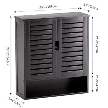 SMIBUY Bathroom Cabinet Wall Mounted, Bamboo Over-The-Toilet Storage Organizer, Space Saver Medicine Cabinet with 2 Door and Adjustable Shelves (Black)