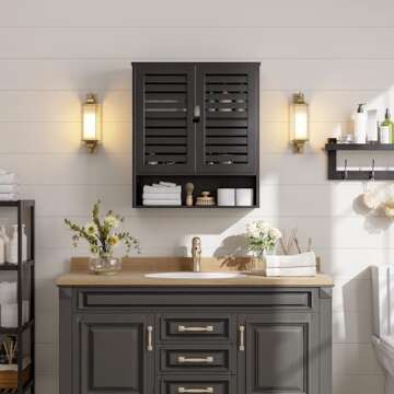 SMIBUY Bathroom Cabinet Wall Mounted, Bamboo Over-The-Toilet Storage Organizer, Space Saver Medicine Cabinet with 2 Door and Adjustable Shelves (Black)