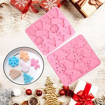Orapink 1 Pieces Silicone Christmas Chocolate Molds Gingerbead Man,Christmas Tree,Snowflake,Snowman and Christmas Hat Shape 3D Chocolate Candy Moulds for Holiday Baking