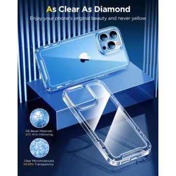 Humixx 𝟐𝟎𝟐𝟐 𝐔𝗽𝗴𝗿𝗮𝗱𝗲𝗱 for iPhone 13 Pro Case with 2X Screen Protector, [Fully Protective][Never Yellow] Shockproof Protection Crystal Clear Phone Cover Slim Case 6.1" with Lanyard Strap