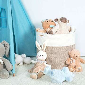 MINTWOOD Design Large 17 x 15 Inches Decorative Cotton Rope Basket, Blanket Basket Living Room, Laun...