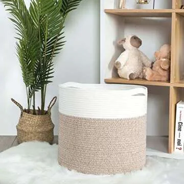 MINTWOOD Design Large 17 x 15 Inches Decorative Cotton Rope Basket, Blanket Basket Living Room, Laundry Basket, Woven Basket, Toy Storage Baskets Bin, Round Large Basket for Pillows, Throws, Towels