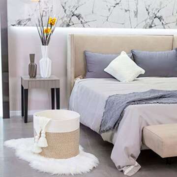 MINTWOOD Design Large 17 x 15 Inches Decorative Cotton Rope Basket, Blanket Basket Living Room, Laundry Basket, Woven Basket, Toy Storage Baskets Bin, Round Large Basket for Pillows, Throws, Towels