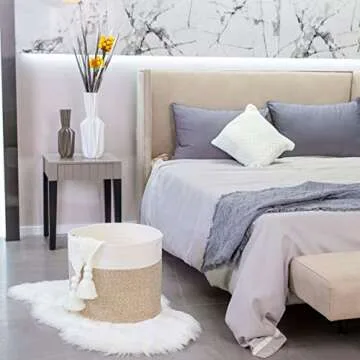 MINTWOOD Design Large 17 x 15 Inches Decorative Cotton Rope Basket, Blanket Basket Living Room, Laundry Basket, Woven Basket, Toy Storage Baskets Bin, Round Large Basket for Pillows, Throws, Towels