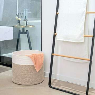 MINTWOOD Design Large 17 x 15 Inches Decorative Cotton Rope Basket, Blanket Basket Living Room, Laundry Basket, Woven Basket, Toy Storage Baskets Bin, Round Large Basket for Pillows, Throws, Towels