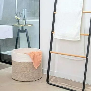 MINTWOOD Design Large 17 x 15 Inches Decorative Cotton Rope Basket, Blanket Basket Living Room, Laundry Basket, Woven Basket, Toy Storage Baskets Bin, Round Large Basket for Pillows, Throws, Towels
