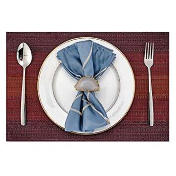 WarmHut Acrylic Napkin Rings 4pcs Set, Natural Agate Geode Slice Gold Plated Edge Clear Napkin Ring ...