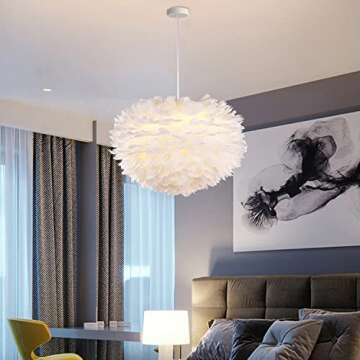 Surpars House White Feather Chandelier Beautiful Pendant Light for Bedroom,Living Room,Girls Room