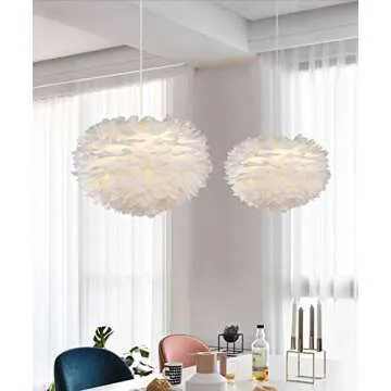 Surpars House White Feather Chandelier Beautiful Pendant Light for Bedroom,Living Room,Girls Room