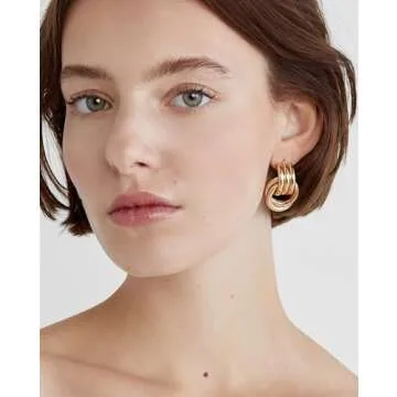 Gold Chunky Knot Earrings for Women,Statement Geometic Fashion Drop Earrings Minimalist Trendy Dangl...