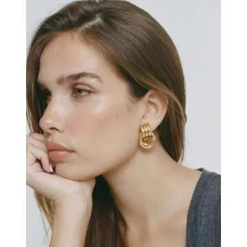 Gold Chunky Knot Earrings for Women,Statement Geometic Fashion Drop Earrings Minimalist Trendy Dangle Earrings Jewelry Gifts（Gold）