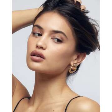 Gold Chunky Knot Earrings for Women,Statement Geometic Fashion Drop Earrings Minimalist Trendy Dangle Earrings Jewelry Gifts（Gold）