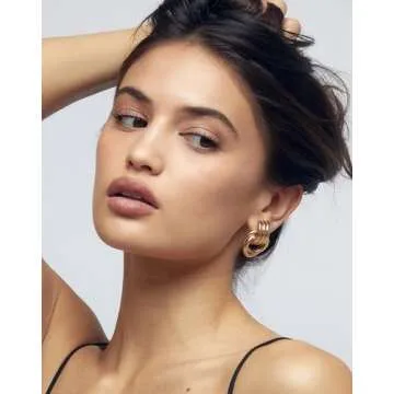 Gold Chunky Knot Earrings for Women,Statement Geometic Fashion Drop Earrings Minimalist Trendy Dangle Earrings Jewelry Gifts（Gold）