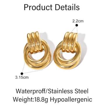 Gold Chunky Knot Earrings for Women,Statement Geometic Fashion Drop Earrings Minimalist Trendy Dangle Earrings Jewelry Gifts（Gold）