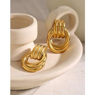 Gold Chunky Knot Earrings for Women,Statement Geometic Fashion Drop Earrings Minimalist Trendy Dangle Earrings Jewelry Gifts（Gold）