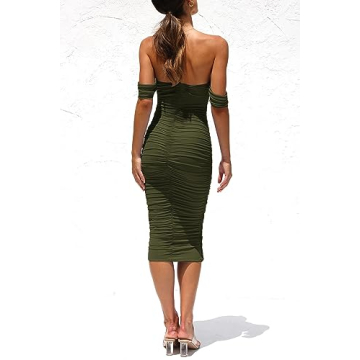 PRETTYGARDEN Off The Shoulder Ruched Midi Dress