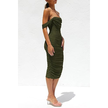 PRETTYGARDEN Off The Shoulder Ruched Midi Dress