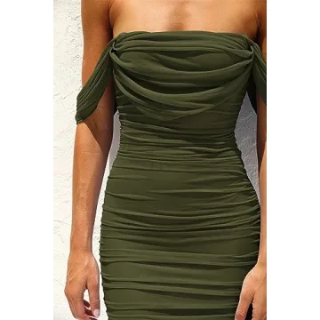 PRETTYGARDEN Off The Shoulder Ruched Midi Dress