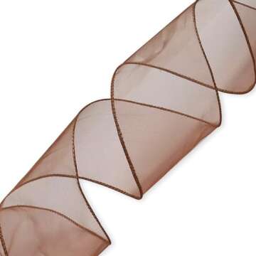 Brown Sheer Organza Ribbon for Wreath Bow 25 Yards