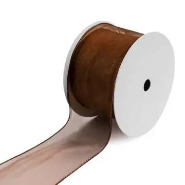 Brown Sheer Organza Ribbon for Wreath Bow 25 Yards