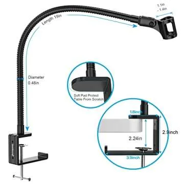 ZealSound Microphone Arm Stand,19 Inch Long Universal Gooseneck Desktop Mic Stand with 3/8" to 5/8" Adapter and Microphone Clip Holder, Upgraded Heavy Duty Desk Clamp for Blue Snowball Ice Mics Spark