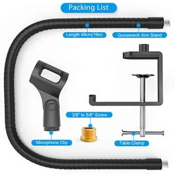 ZealSound Microphone Arm Stand,19 Inch Long Universal Gooseneck Desktop Mic Stand with 3/8" to 5/8" Adapter and Microphone Clip Holder, Upgraded Heavy Duty Desk Clamp for Blue Snowball Ice Mics Spark