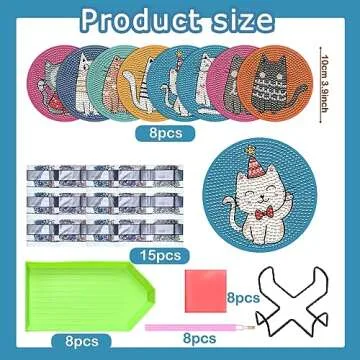 Uiifan 8 Pcs Cat Diamond Painting Coasters - Fun DIY Kit for All Ages