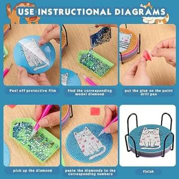 Cat Diamond Painting Coasters - DIY Kits for All Ages