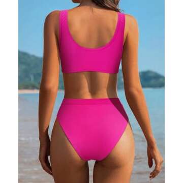 SUUKSESS Women Cutout Bikini Sets Push Up High Waisted Swimsuits 2 Piece (XL(8-10), Hot Pink)