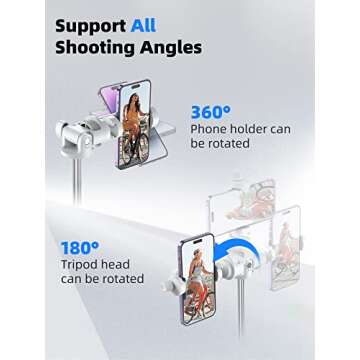 Kaiess 62" Tripod for iPhone, Selfie Stick Tripod & Phone Tripod Stand with Remote, Cell Phone Tripod for iPhone, Extendable Travel Tripod, Compatible with iPhone 15/14/13 Pro Max/Android (White)