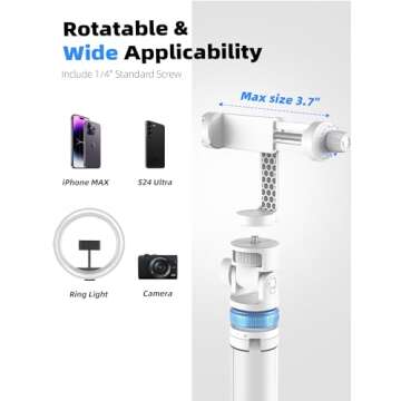 Kaiess 62" Tripod for iPhone, Selfie Stick Tripod & Phone Tripod Stand with Remote, Cell Phone Tripod for iPhone, Extendable Travel Tripod, Compatible with iPhone 15/14/13 Pro Max/Android (White)