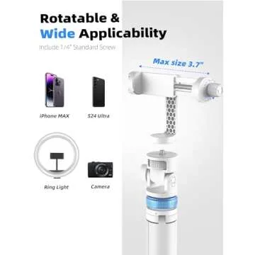 Kaiess 62" Tripod for iPhone, Selfie Stick Tripod & Phone Tripod Stand with Remote, Cell Phone Tripod for iPhone, Extendable Travel Tripod, Compatible with iPhone 15/14/13 Pro Max/Android (White)