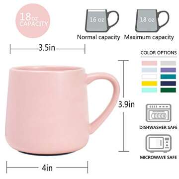 Bosmarlin Glossy Ceramic Coffee Mugs Set of 2, Tea Cup for Office and Home, 18 oz, Suitable for Dishwasher and Microwave(Pink, 2)