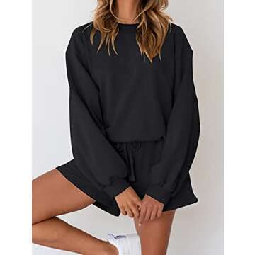 MEROKEETY Women's 2025 Fall Oversized Batwing Sleeve Lounge Sets Casual Top and Shorts 2 Piece Outfi...