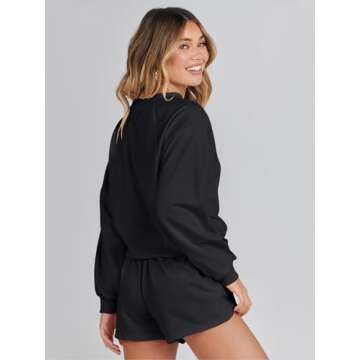 MEROKEETY Women's 2025 Fall Oversized Batwing Sleeve Lounge Sets Casual Top and Shorts 2 Piece Outfits Sweatsuit Black