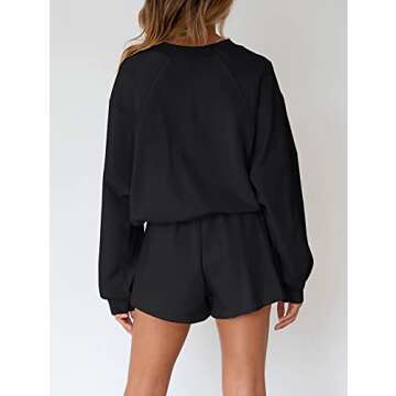 MEROKEETY Women's 2025 Fall Oversized Batwing Sleeve Lounge Sets Casual Top and Shorts 2 Piece Outfits Sweatsuit Black