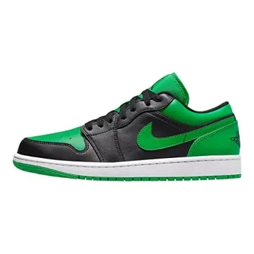 Nike Air Jordan 1 Low Men's Shoes - Black/Black-Lucky Green-White, Size 12