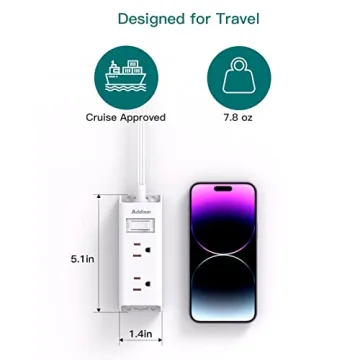 Addtam 5 ft Ultra Flat Extension Cord with 6 Outlets