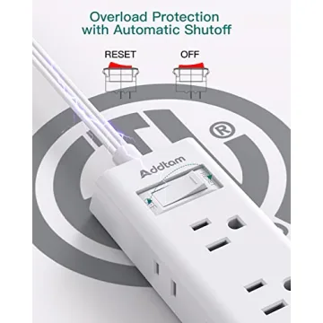 Addtam 5 ft Ultra Flat Extension Cord with 6 Outlets