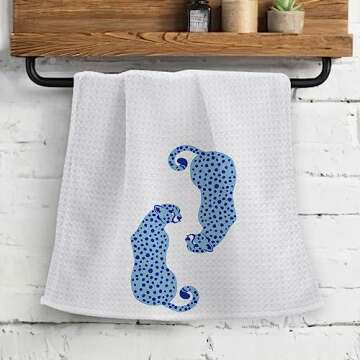 OHSUL Preppy Blue Cheetah Leopard Absorbent Kitchen Towels Dish Towels Dishcloth,Trendy Retro Wester...