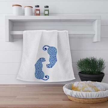 OHSUL Preppy Blue Cheetah Leopard Absorbent Kitchen Towels Dish Towels Dishcloth,Trendy Retro Western Hand Towel Tea Towel for College Dorm Bathroom Kitchen Decor