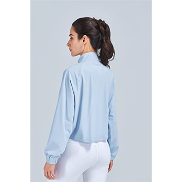 altiland Women's Athletic Running Yoga Gym Track Zip Up Cropped Jackets Long Sleeve Workout Shirts (Airy Blue, Small)