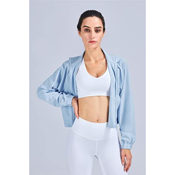 altiland Women's Athletic Running Yoga Gym Track Zip Up Cropped Jackets Long Sleeve Workout Shirts (Airy Blue, Small)
