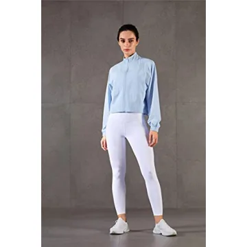 altiland Women's Athletic Running Yoga Gym Track Zip Up Cropped Jackets Long Sleeve Workout Shirts (Airy Blue, Small)