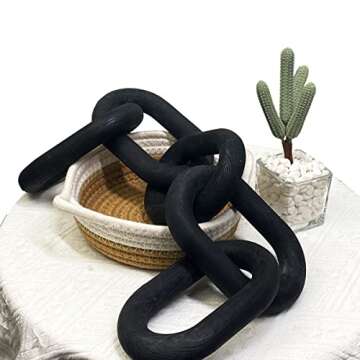 Wood Chain Link Decor | Hand Boho Carved Decor for Table, Shelf Decor Accents Rustic Farmhouse Aesth...