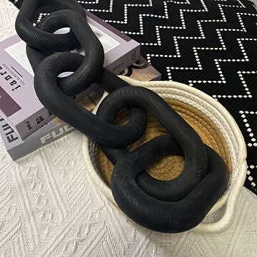 Wood Chain Link Decor | Hand Boho Carved Decor for Table, Shelf Decor Accents Rustic Farmhouse Aesthetic 5 Link Chain Knot Decor, Home Living Room, Bedroom, Entryway Coffee Table Decor (Black)
