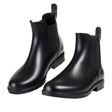 Asgard Women's Ankle Rain Boots Waterproof Chelsea Boots, Black 38 (Size 7.5)