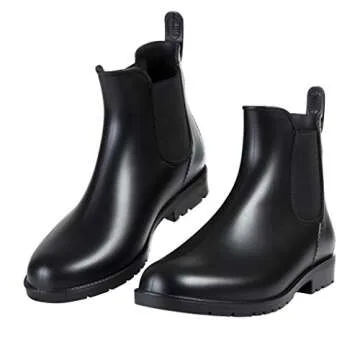 Asgard Women's Ankle Rain Boots Waterproof Chelsea Boots, Black 38 (Size 7.5)